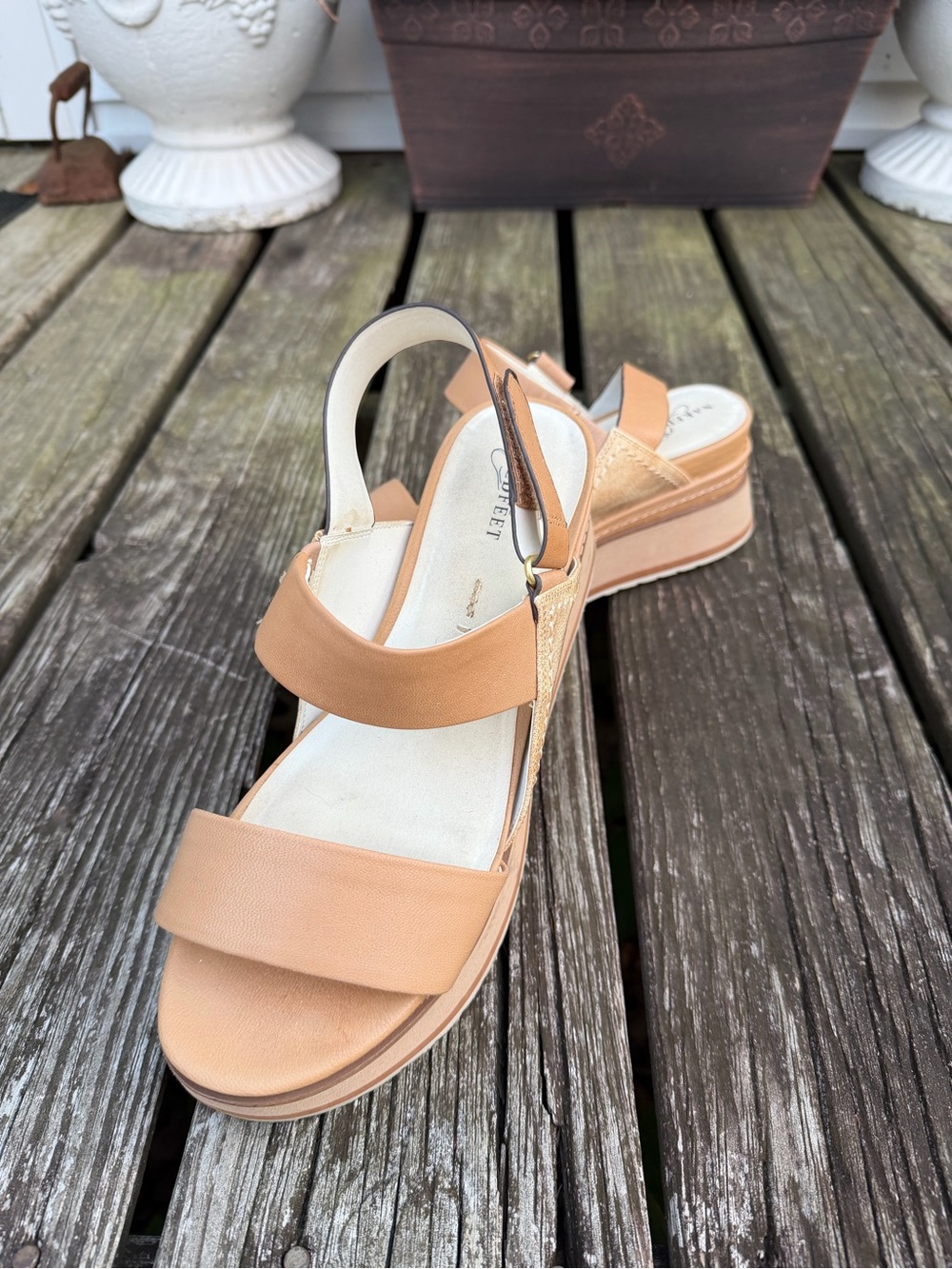 Naked Feet Women's Tan Wedge Sandals
